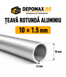 Teava rotunda aluminiu 10 x 1.5 mm, 6 metri (6060) Teava rotunda aluminiu 10 x 1.5 mm, 6 metri (6060)
